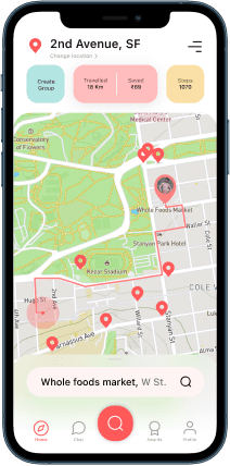 Magic red button on WalkingPal app screen